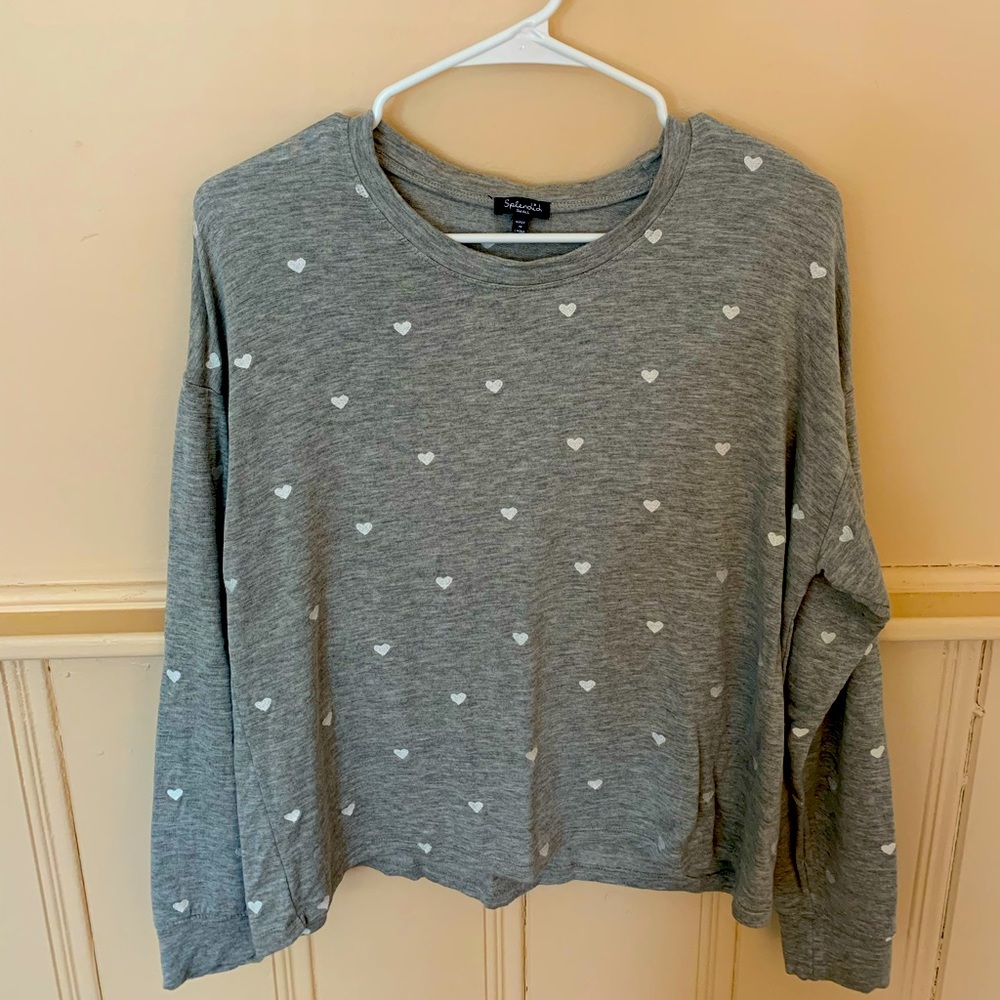 Long Sleeve Heart Embroidered Top